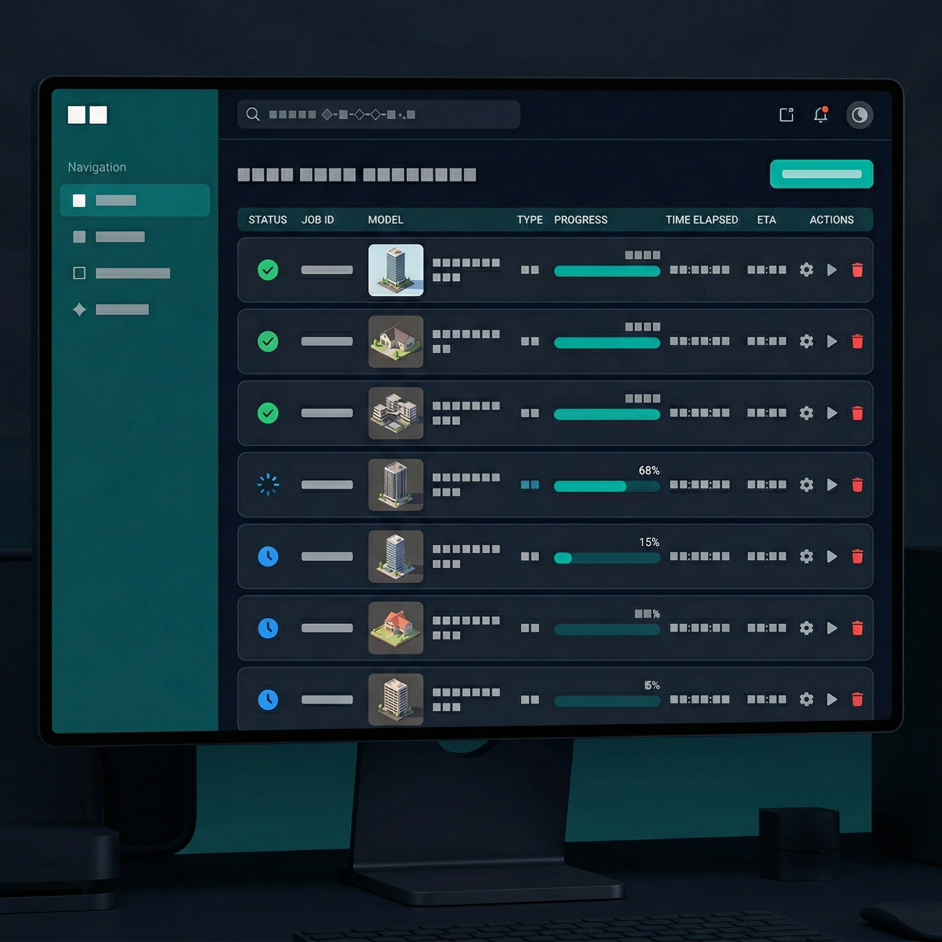 Batch processing dashboard with progress indicators