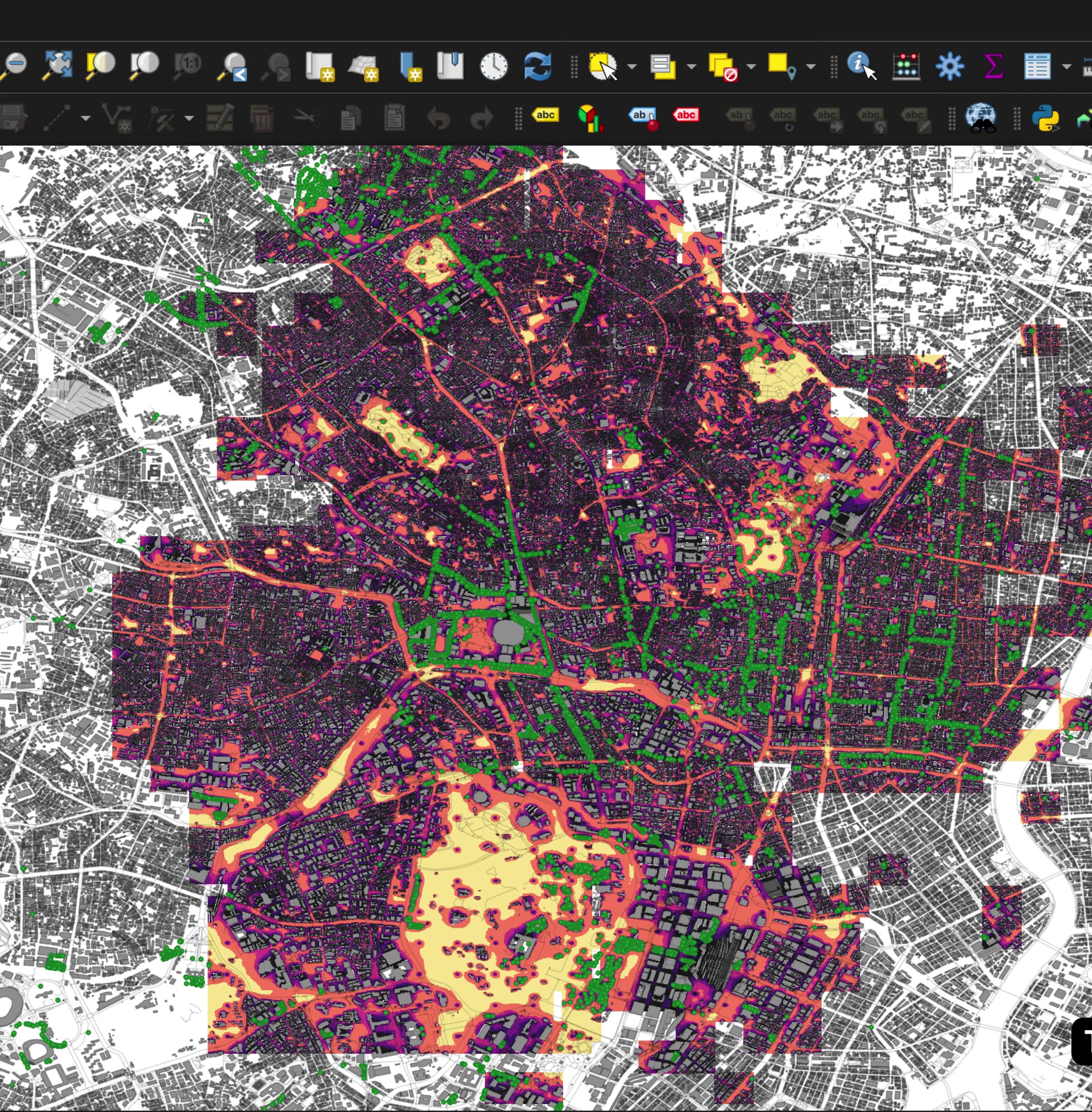 QGIS road network simulation over Tokyo