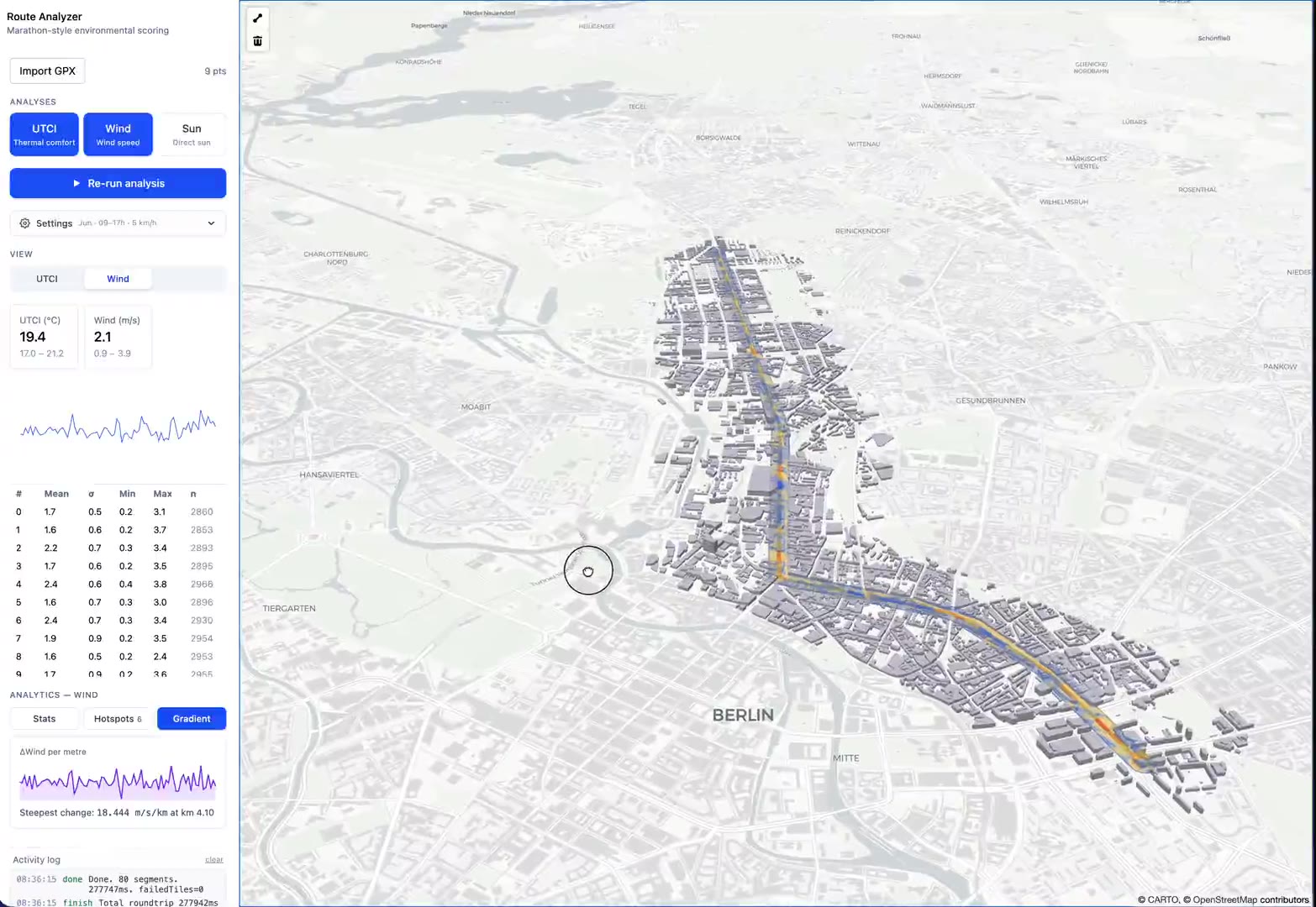 Microclimate overlaid on a city bus route