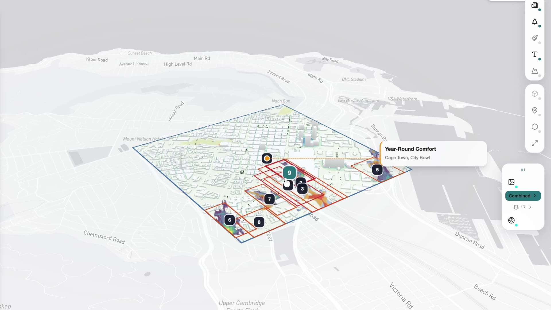 Cape Town combined workflow — numbered hotspots ranked by severity across the site